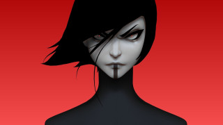 Woman blackhair blackdress cross redbackground - zbrush free wallpaper