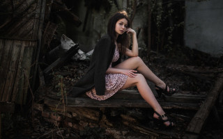 Woman forest bench jacket dress - barbizon school free wallpaper