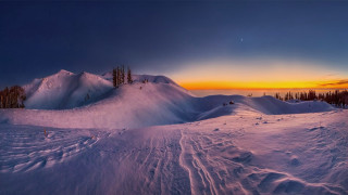 Snowy mountain sunset trees people - the top of the mountain free wallpaper