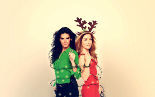 Reindeer women pointing finger lips - the other pointing free wallpaper