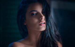 Woman longhair blueDress darkroom portrait - a portrait free wallpaper