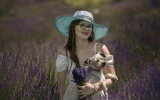 Lavender field woman hat dog - a woman in a hat holding free wallpaper