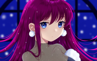 Pink haired girl snowing night - long pink hair free wallpaper