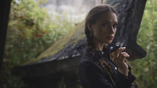 Woman gun forest portraits bush - her right hand free wallpaper for desktop