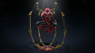Spiderman jumping metal light photorealism - a spider man free wallpaper