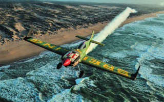 Plane ocean beach sky waves - cinematic photography free wallpaper for desktop