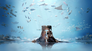 Couple kissing fish ocean hologram - fish free wallpaper