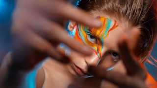 Painted girl hand gesture blue - a hand gesture free wallpaper