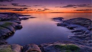 Sunset water rocks clouds mystical 2 - the foreground and a sky free wallpaper