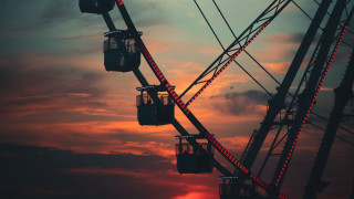 Ferriswheel redlight sunset clouds cityscape - drew tucker free wallpaper for desktop
