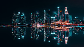 Cyberpunk city skyline reflection neon - adrian zingg free wallpaper