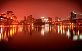 Red sky cityscape bridge river - a bridge and a river free wallpaper for desktop