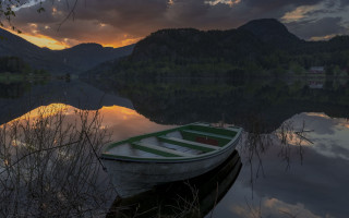 Sunset mountains boat water clouds - andrew geddes free wallpaper for desktop