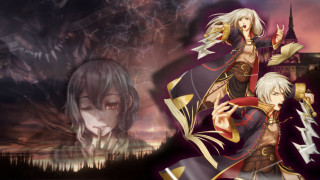 Anime couple castle lightning background - official art free wallpaper for desktop