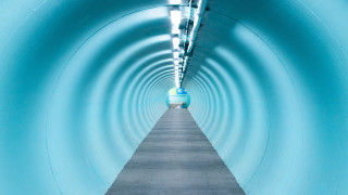 Long tunnel walkway blue light - the end of the tunnel free wallpaper for desktop