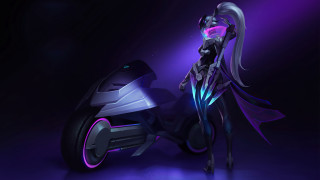 Futuristic woman motorcycle glowing helmet - a futuristic woman free wallpaper