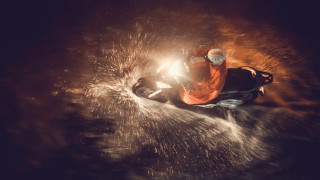 Snowboarder night city fireworks galaxy - free new year wallpaper