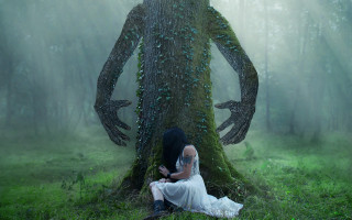Woman grass tree surreal fantasy - the grass next free wallpaper