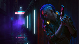 Woman gun hallway neon cyberpunk - cyberpunk style free wallpaper
