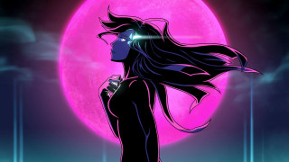 Woman long hair pink moon - a flashlight free wallpaper