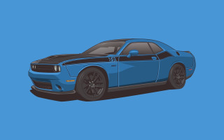 Blue car black stripe flat - vector art free wallpaper