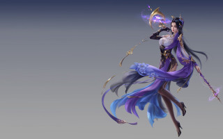 Woman sword dress tail holding - a staff free wallpaper