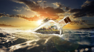 Floating bottle city sunset matte - a bottle free wallpaper