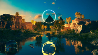 River circle mountain sky matte - filip hodas free wallpaper