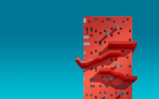 Red tower blue sky staircase - architecture free wallpaper