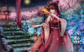 Woman red dress stairs fan - a set of stairs free wallpaper