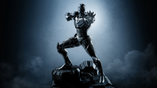 Robot statue spotlight bronze blue - a spotlight behind free wallpaper for desktop