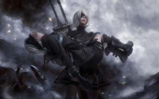 Woman sword clouds neo romanticism - nier:automata free wallpaper for desktop