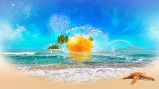 Starfish beach ball beach water - free new year wallpaper