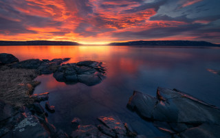 Sunset rocks mountain water red - derold page free wallpaper