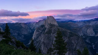 Mountain sunset clouds trees forest - sense of awe free wallpaper