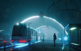 Futuristic train platform ferriswheel night - a ferris free wallpaper