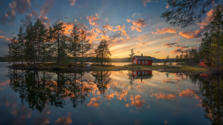 House island lake sunset autumn - arvid nyholm free wallpaper