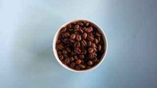 White bowl coffee beans blue - a blue surface free wallpaper for desktop