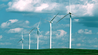 Wind turbines green field cloudy - environmental art free wallpaper