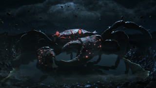 Giant crab glowing eyes water - a dark sky background free wallpaper