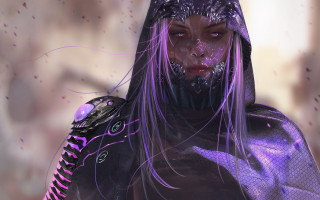 Purple hair black hooded fantasy - artstation hq free wallpaper for desktop
