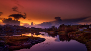 River sunset clouds road mystical - a sunset in the background free wallpaper for desktop
