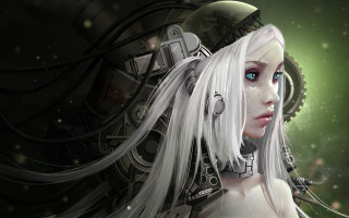 White hair robot helmet clock - anna dittmann free wallpaper