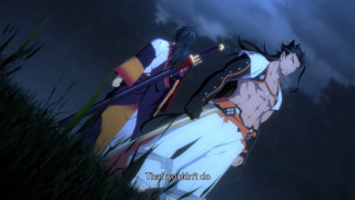 Anime characters dark backs turned - a dark sky in the background free wallpaper