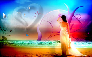 Woman white dress beach heart - araceli gilbert free wallpaper