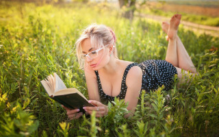 Woman reading grass outdoors magical - a book free wallpaper