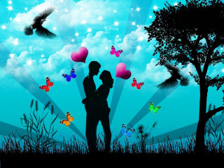 Couple tree balloons butterflies heart 2 - balloon free wallpaper for desktop