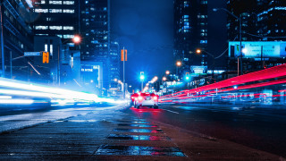 Futuristic city street night neon - the street and buildings free wallpaper