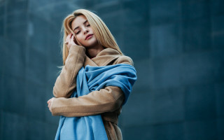 Woman blueblanket portrait elinakimova blondeclosedeyes - a blue blanket free wallpaper