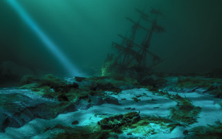 Ship ocean algae light beam - sense of depth free wallpaper